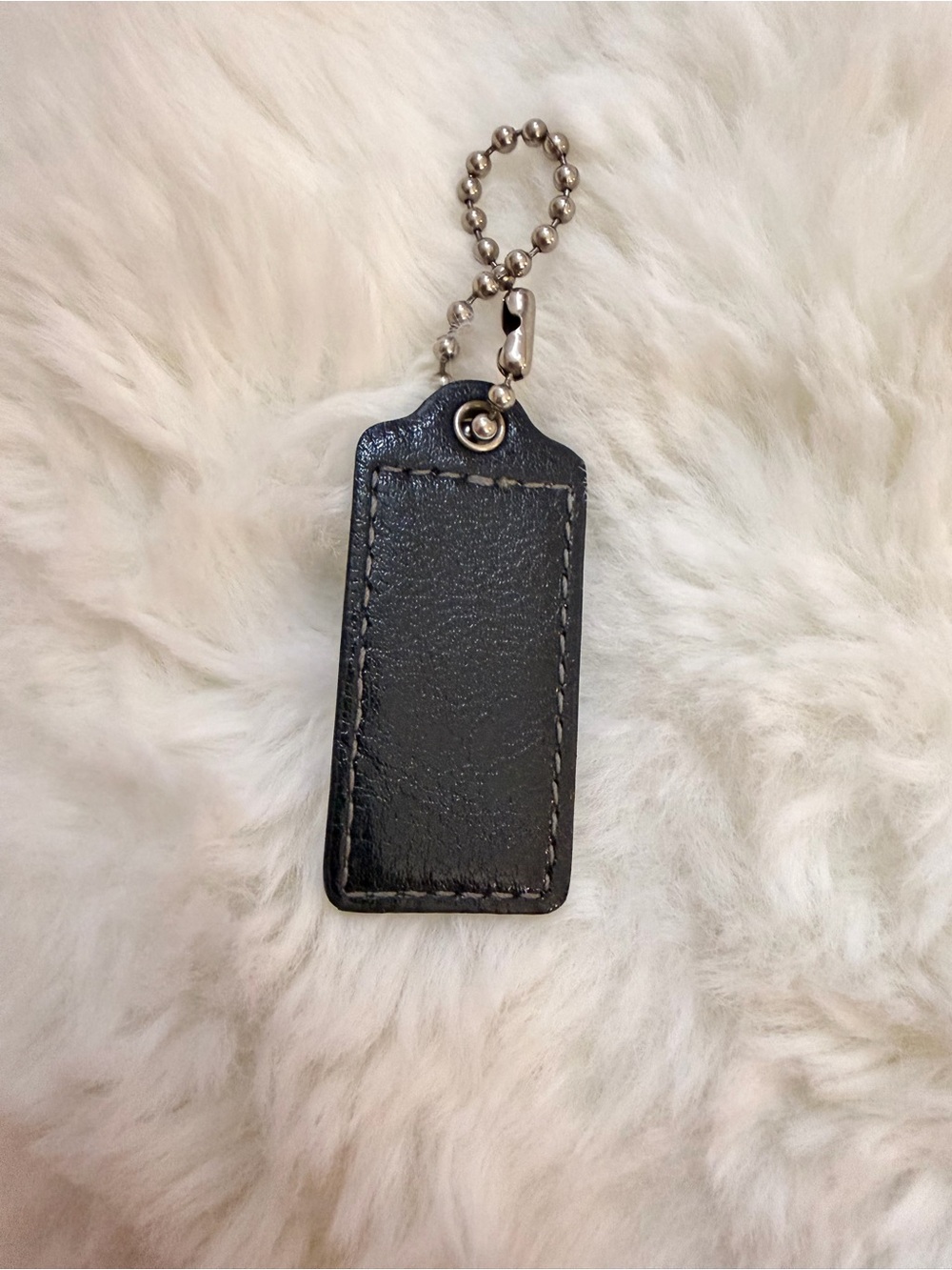 Coach Black Leather Key Tag with Silver Ball Chain - Picture 2 of 4